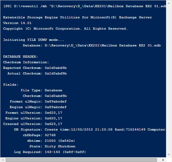 eseutil command result