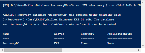   New-MailboxDatabase cmdlet result